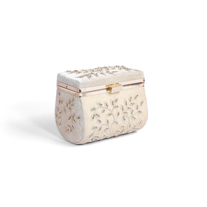 Magnolia Off white Velvet Embroidery Women Clutch