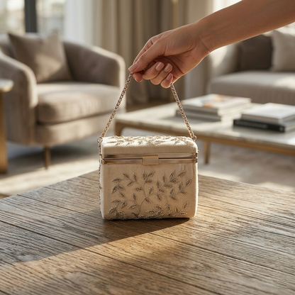 Magnolia Off white Velvet Embroidery Women Clutch