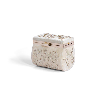 Magnolia Off white Velvet Embroidery Women Clutch