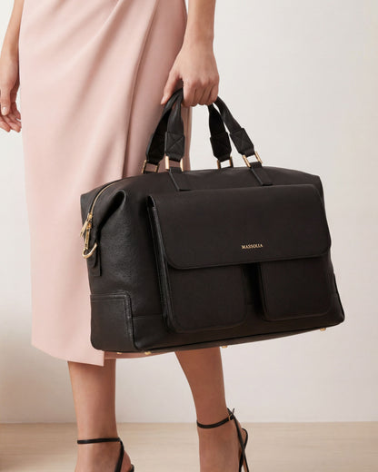 Magnolia PU Leather Women Black Handbag