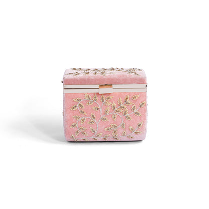 Magnolia Pink Velvet Embroidery Women Clutch
