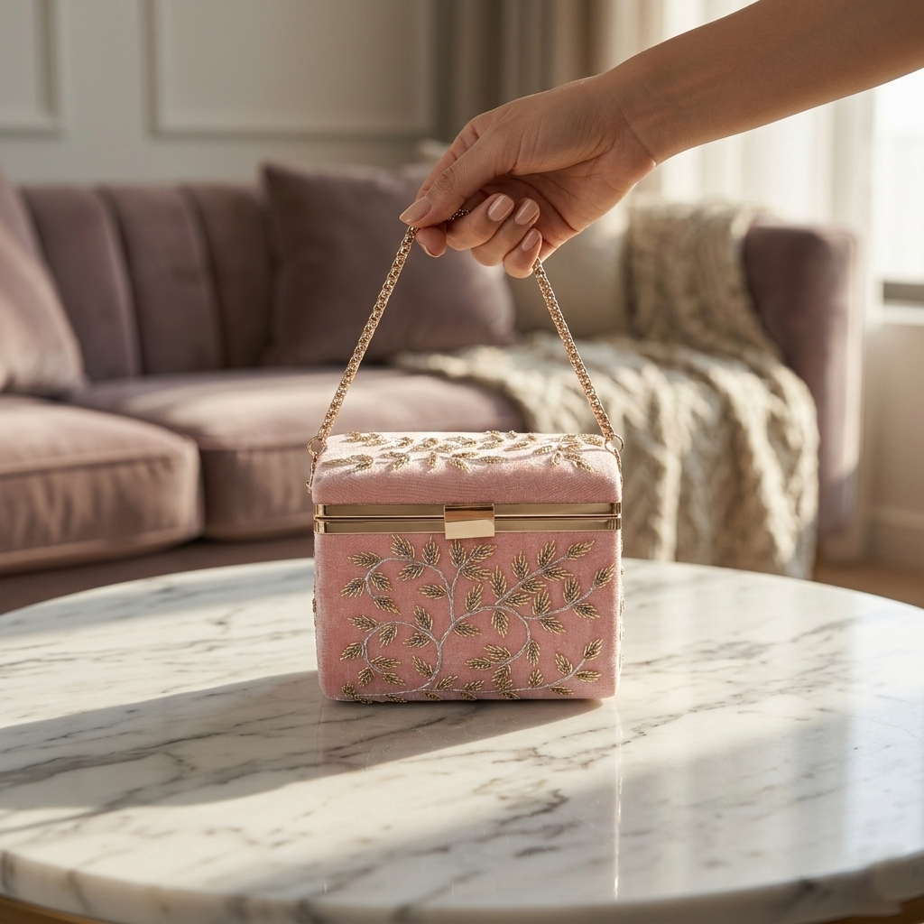 Magnolia Pink Velvet Embroidery Women Clutch
