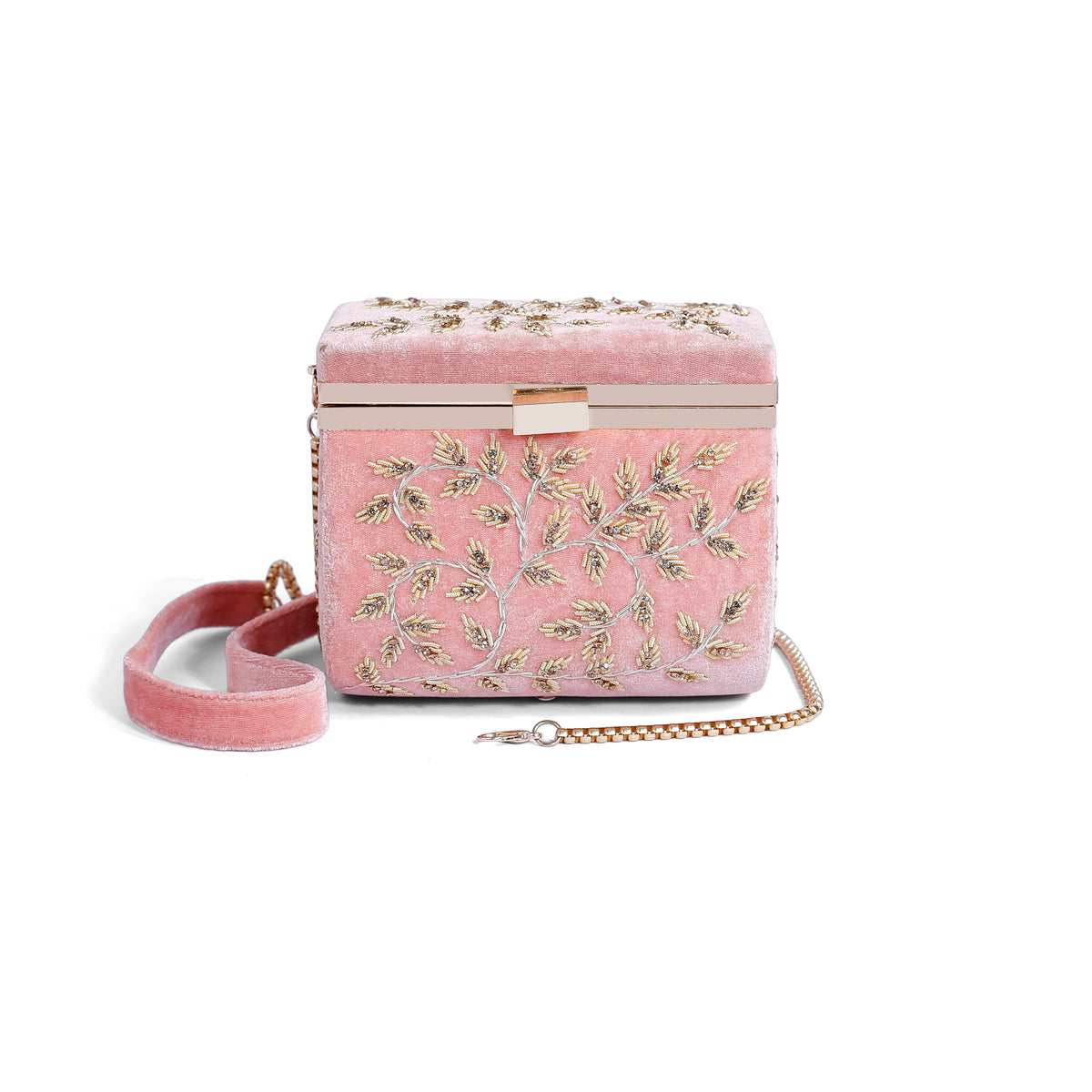 Magnolia Pink Velvet Embroidery Women Clutch