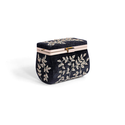 Magnolia Black Velvet Embroidery Women Clutch