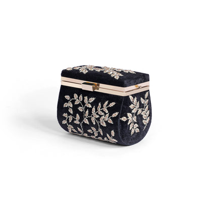 Magnolia Black Velvet Embroidery Women Clutch