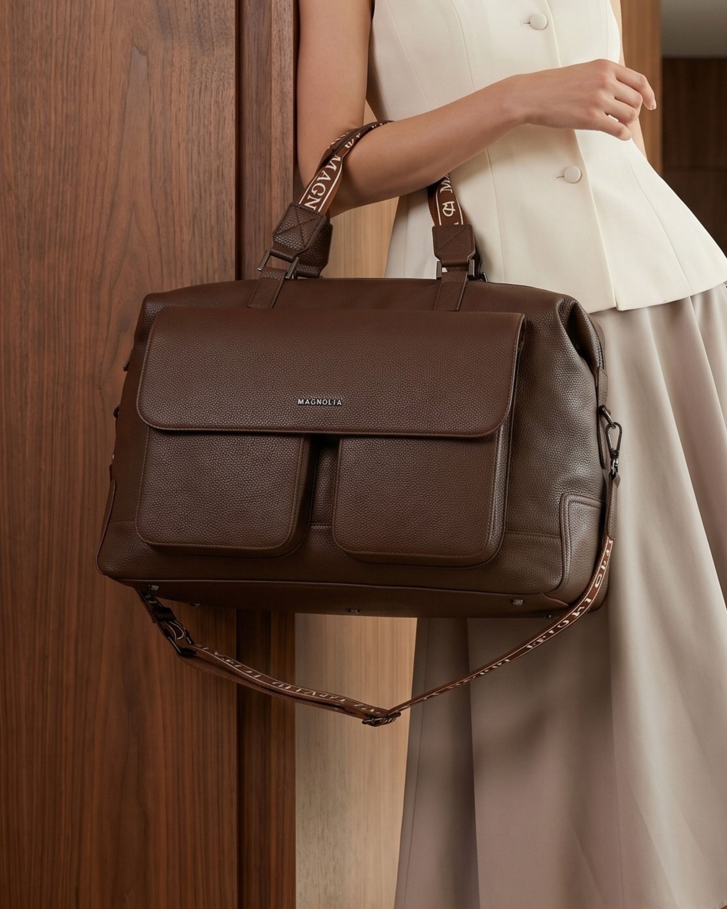 Magnolia PU Leather Women Brown Handbag