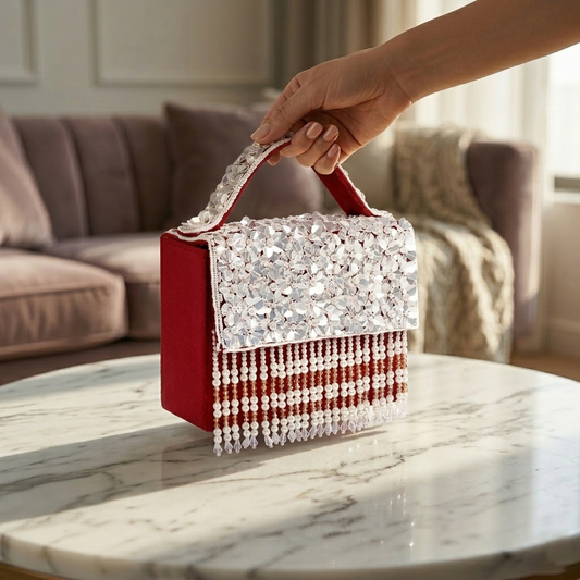 Magnolia Maroon Velvet Embroidery Women Clutch