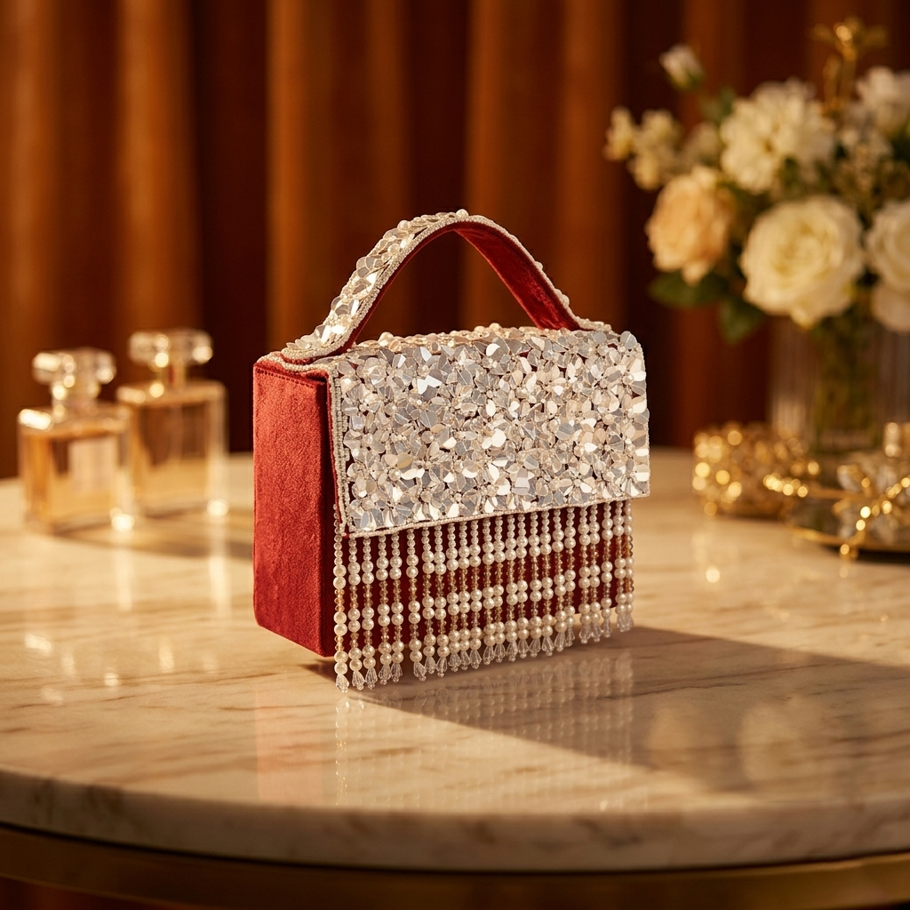 Magnolia Maroon Velvet Embroidery Women Clutch