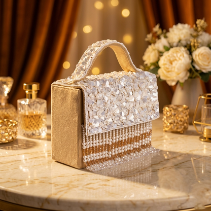 Magnolia Cream Velvet Embroidery Women Clutch