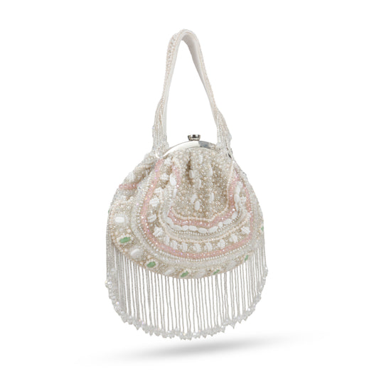 Magnolia White Velvet Embellished Women Clutch