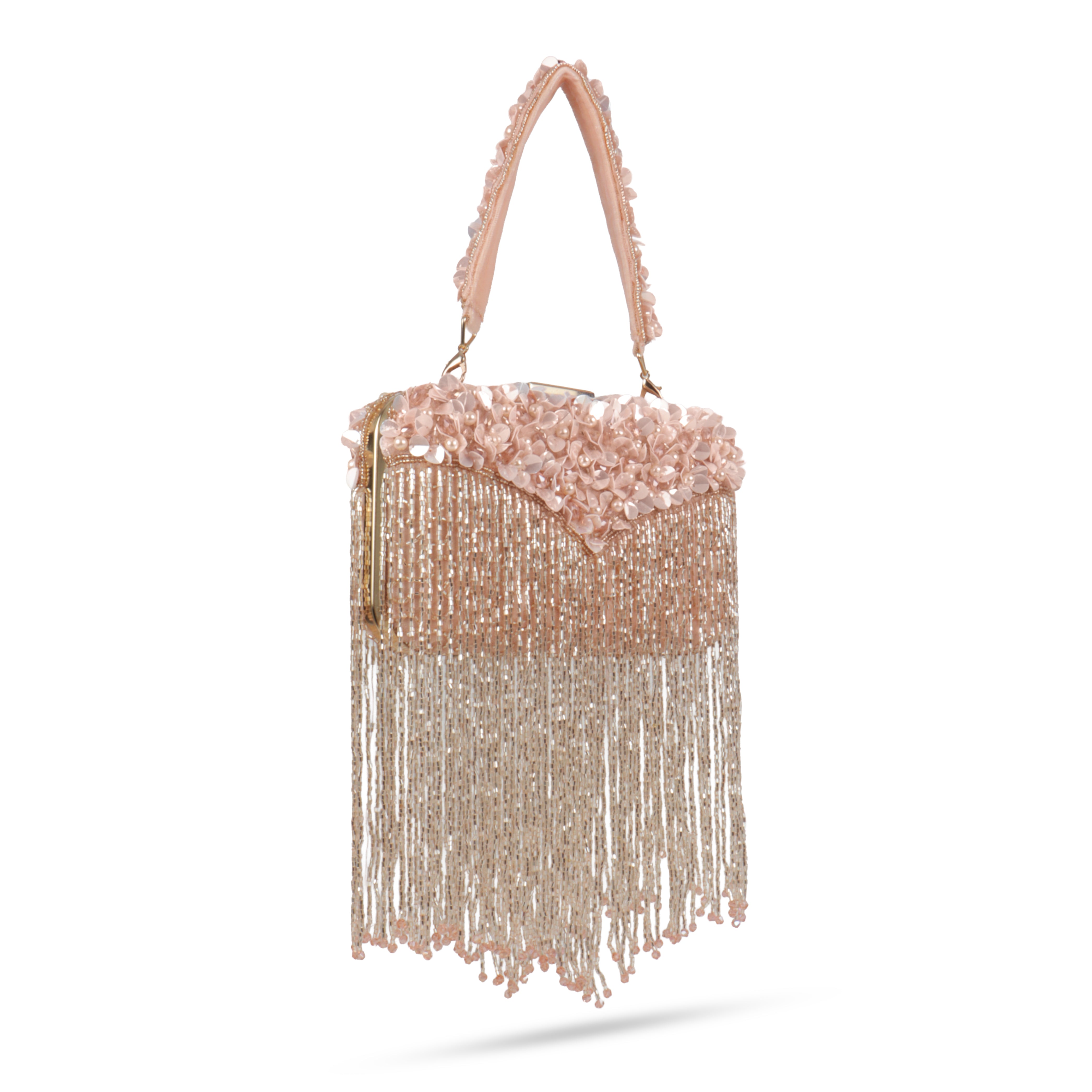 Magnolia-Luxe Peach Clutch with Embellished Fringe Detail