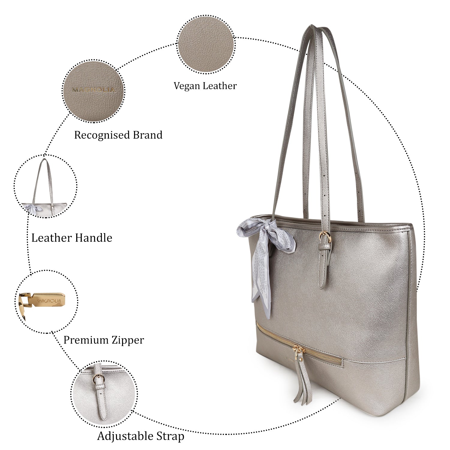 Magnolia Bruna Medium Tote Bag Silver