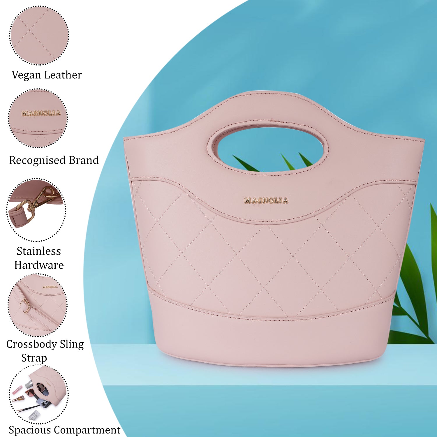 Magnolia Sophia Quilted Bucket Bag Pink