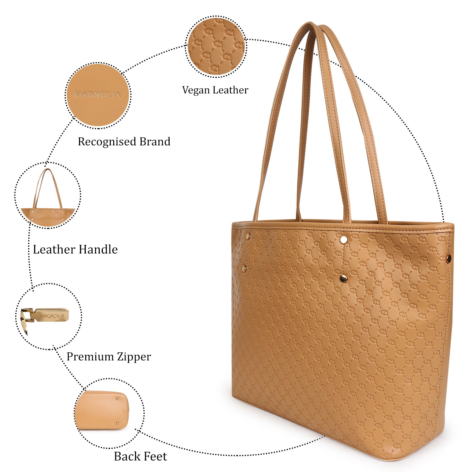 Magnolia Gia Medium Tote Bag Tan Brown