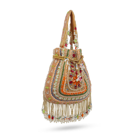 Magnolia Gold Velvet Embellished Women Potli