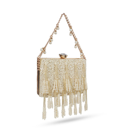 Magnolia Beige Velvet Embellished Women Clutch