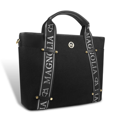 Magnolia® Vegan Leather Black Handbag – 15L Spacious Tote for Everyday & Work Use