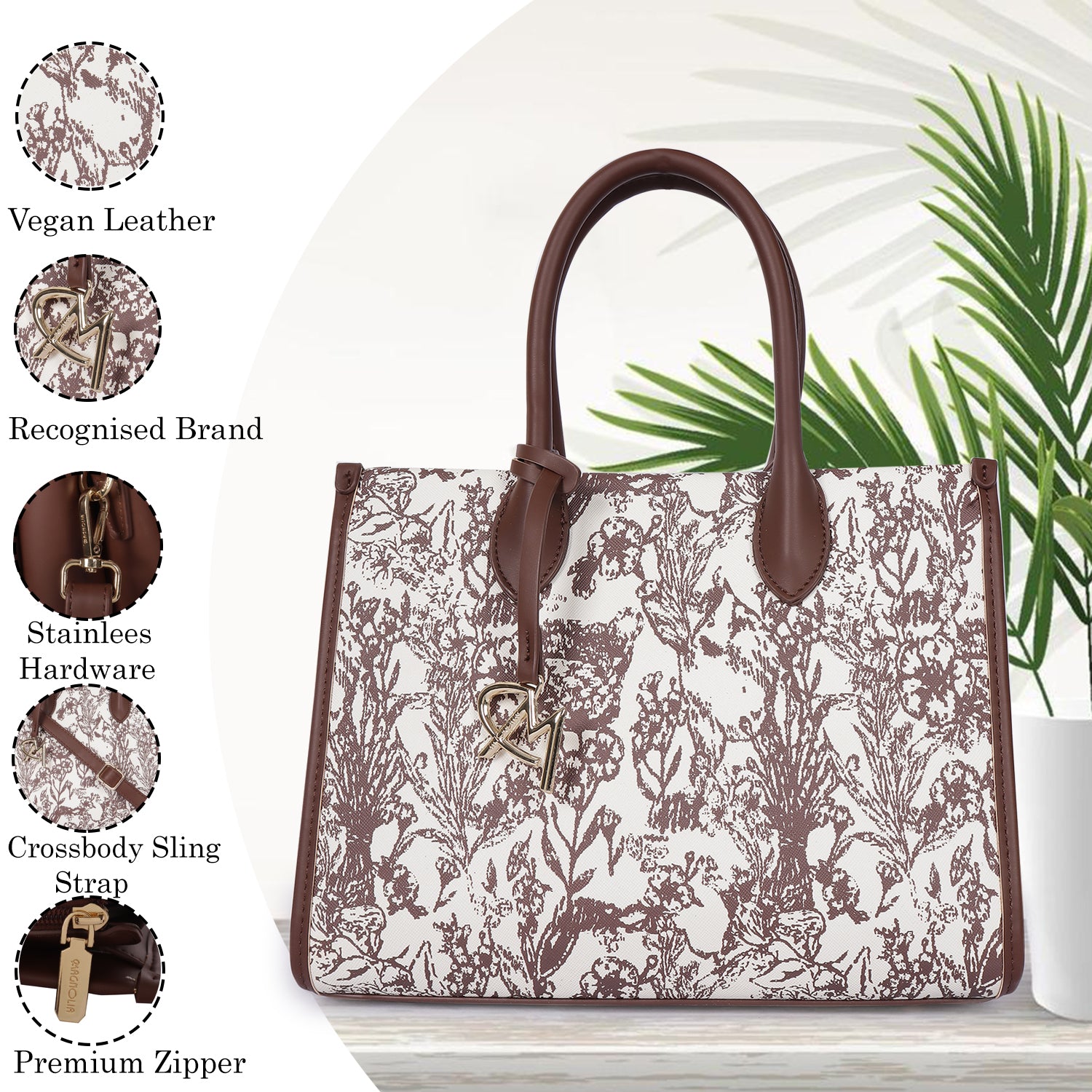 Magnolia Bloom Handbag Dark Brown