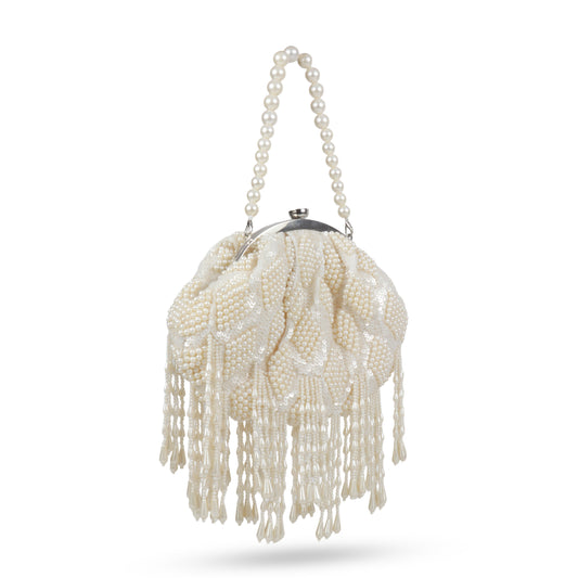 Magnolia Off White Velvet Embellished Women Clutch