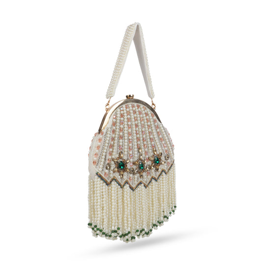 Magnolia Beige Velvet Embellished Women Clutch
