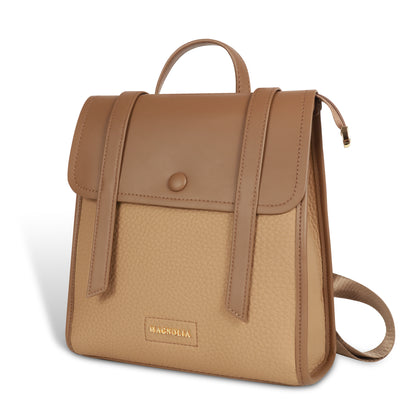 Magnolia Tan Vegan Leather Backpack for Women | 10.5L Stylish Casual Daypack with Long Strap