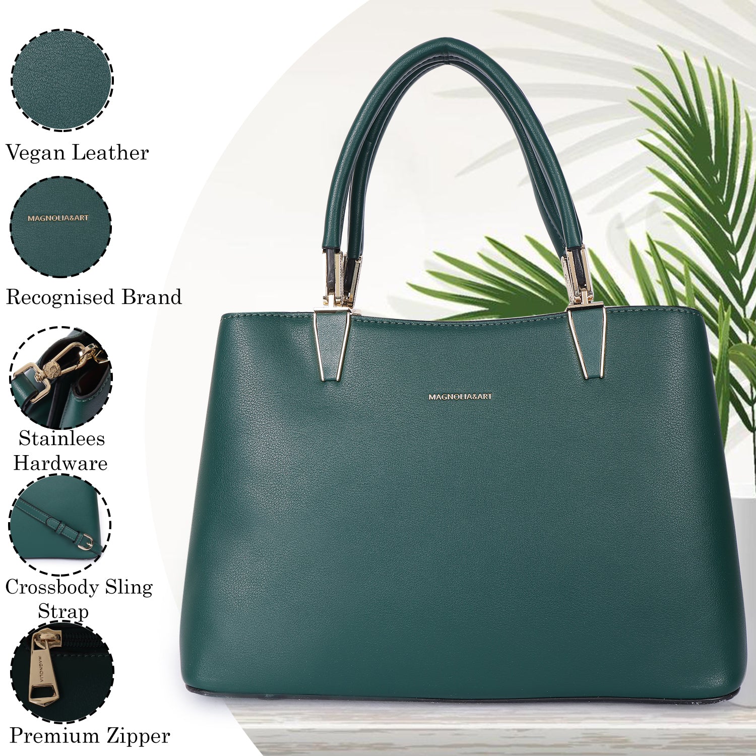 Magnolia Classic Satchel Bag Dark Green