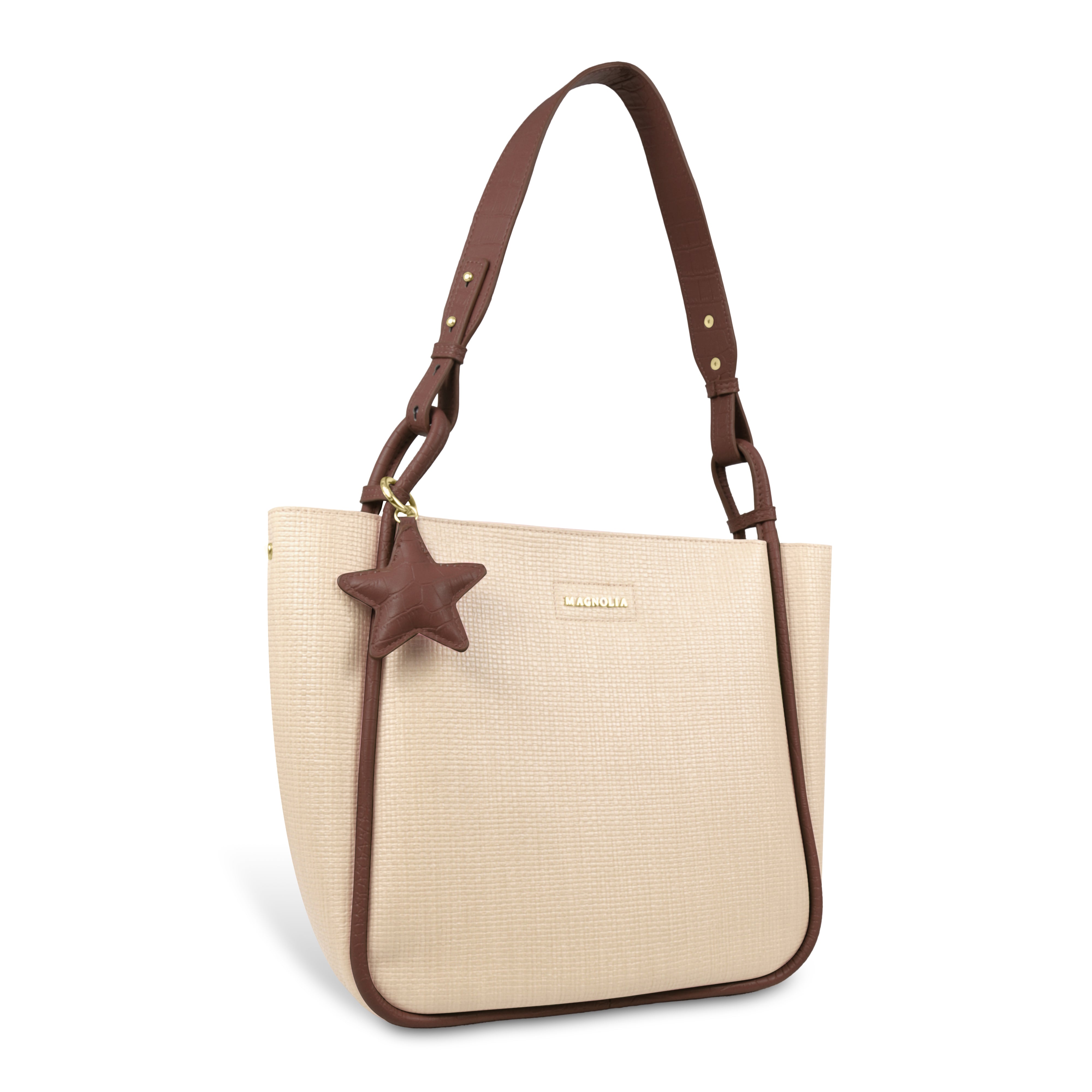 Stylish Leather Tote Bag with Star Charm & Spacious Interior