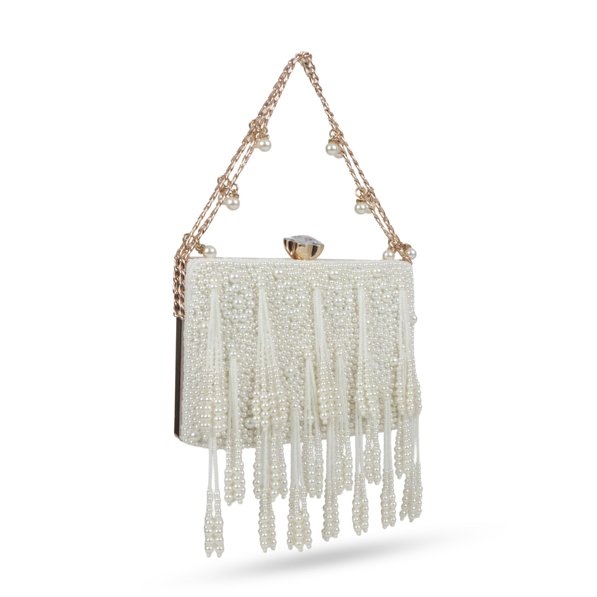 Magnolia White Velvet Embellished Women Clutch