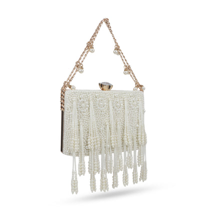 Magnolia White Velvet Embellished Women Clutch