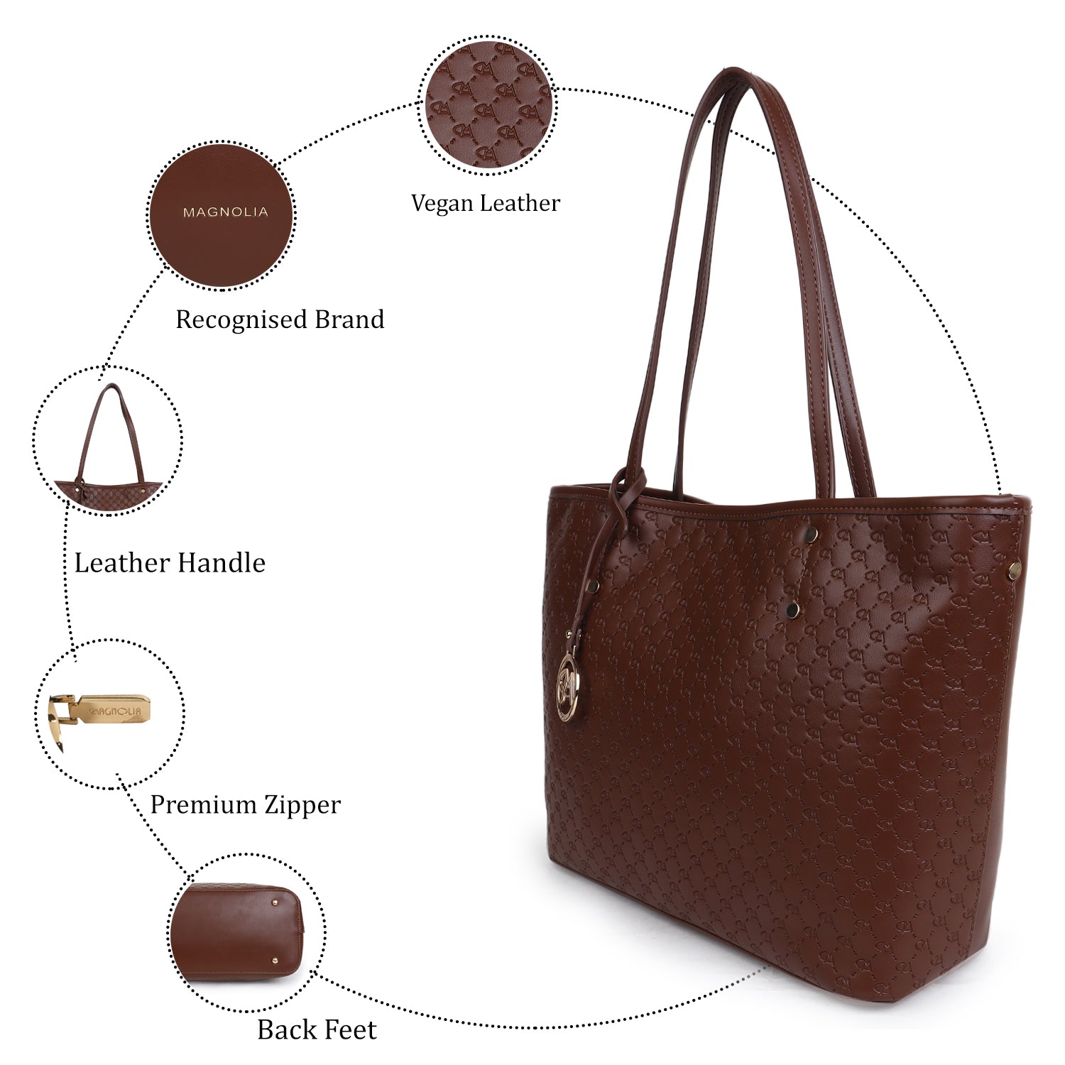 Magnolia Gia Medium Tote Bag Dark Brown