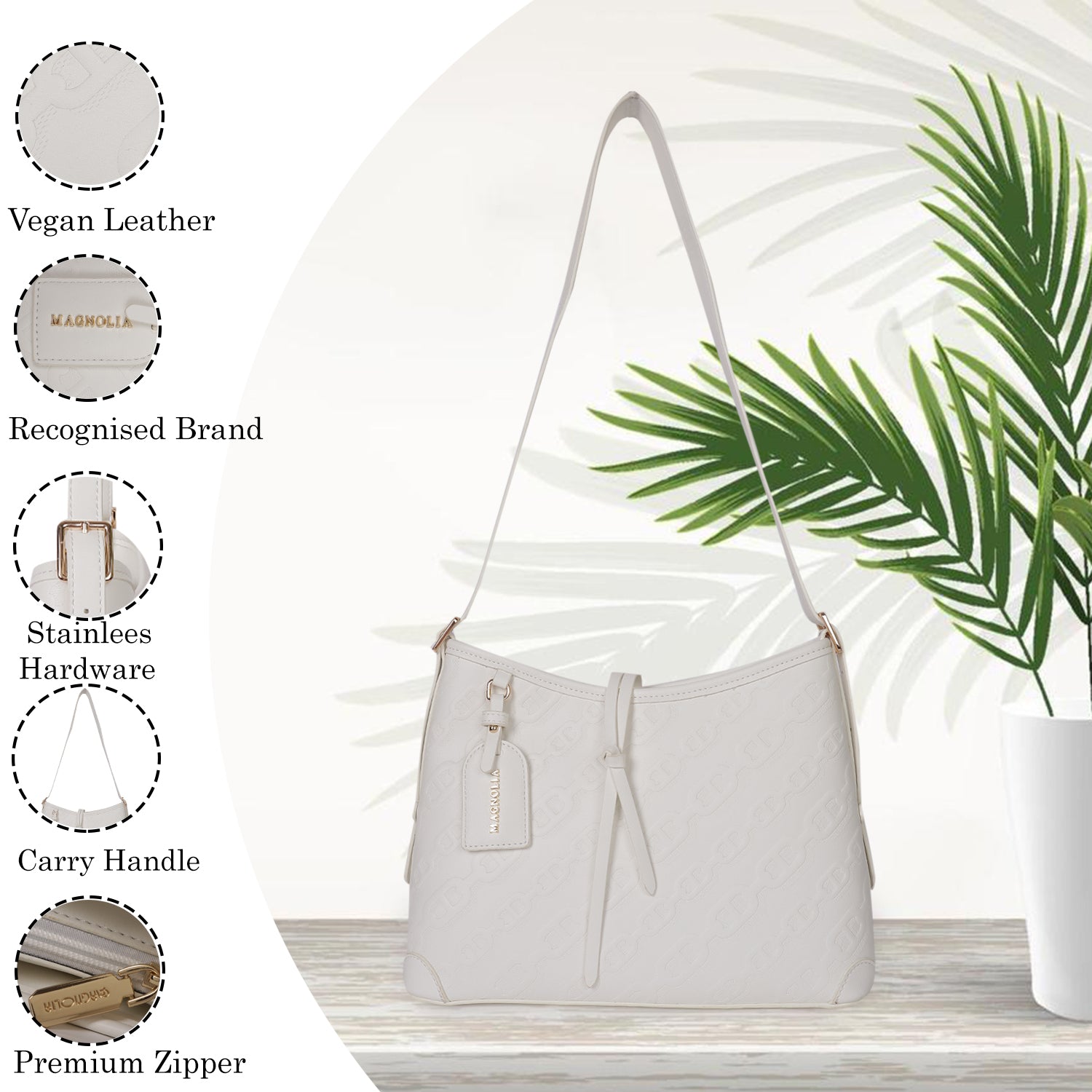 Magnolia Claire Embossed Crossbody Bag White