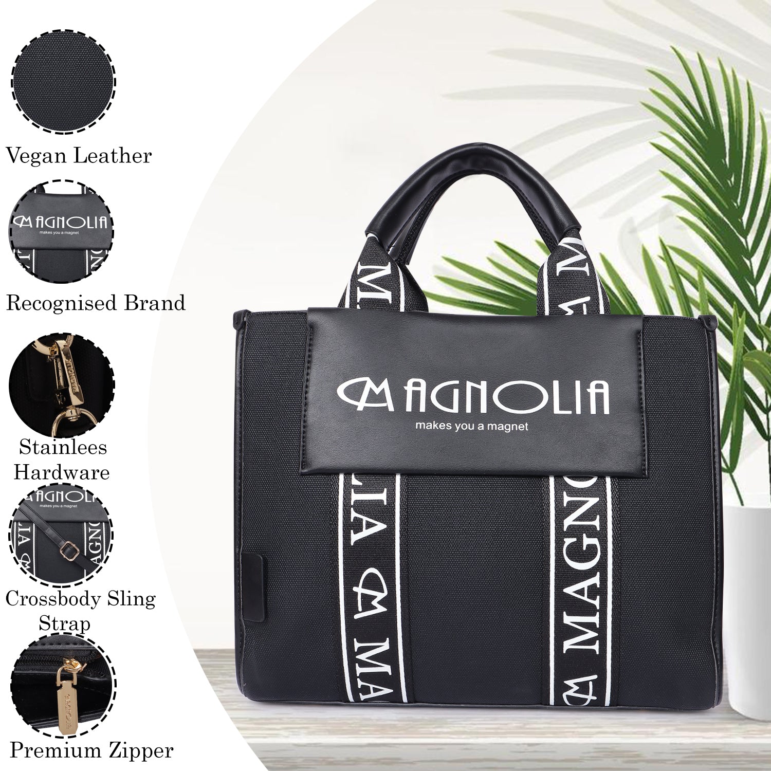 Magnolia Signature Canvas Handbag Black