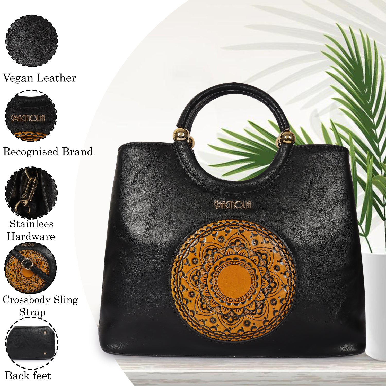 Magnolia Roch Round Handle Satchel Bag Black