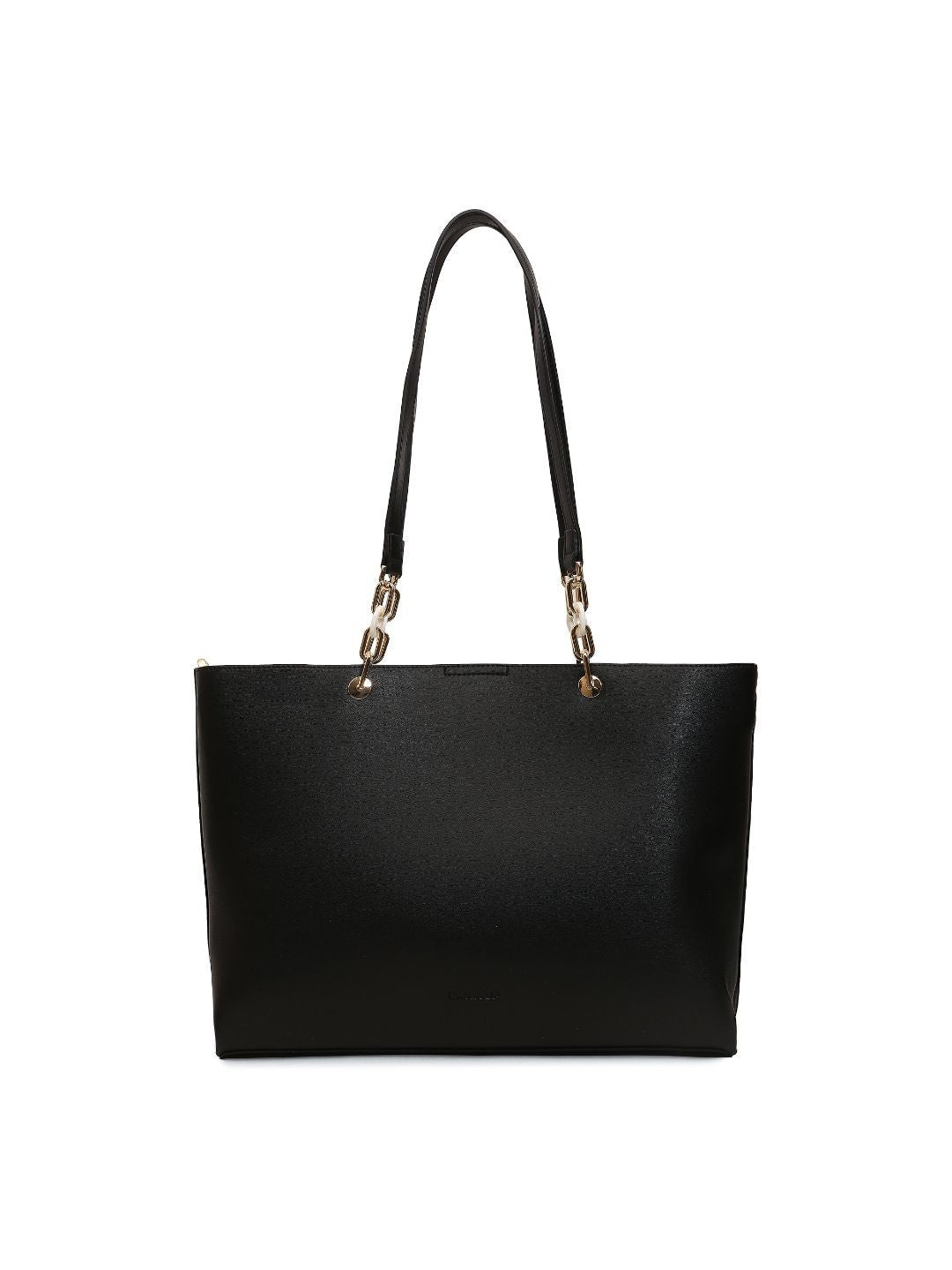 Magnolia Black PU Leather Printed One Size Women Tote