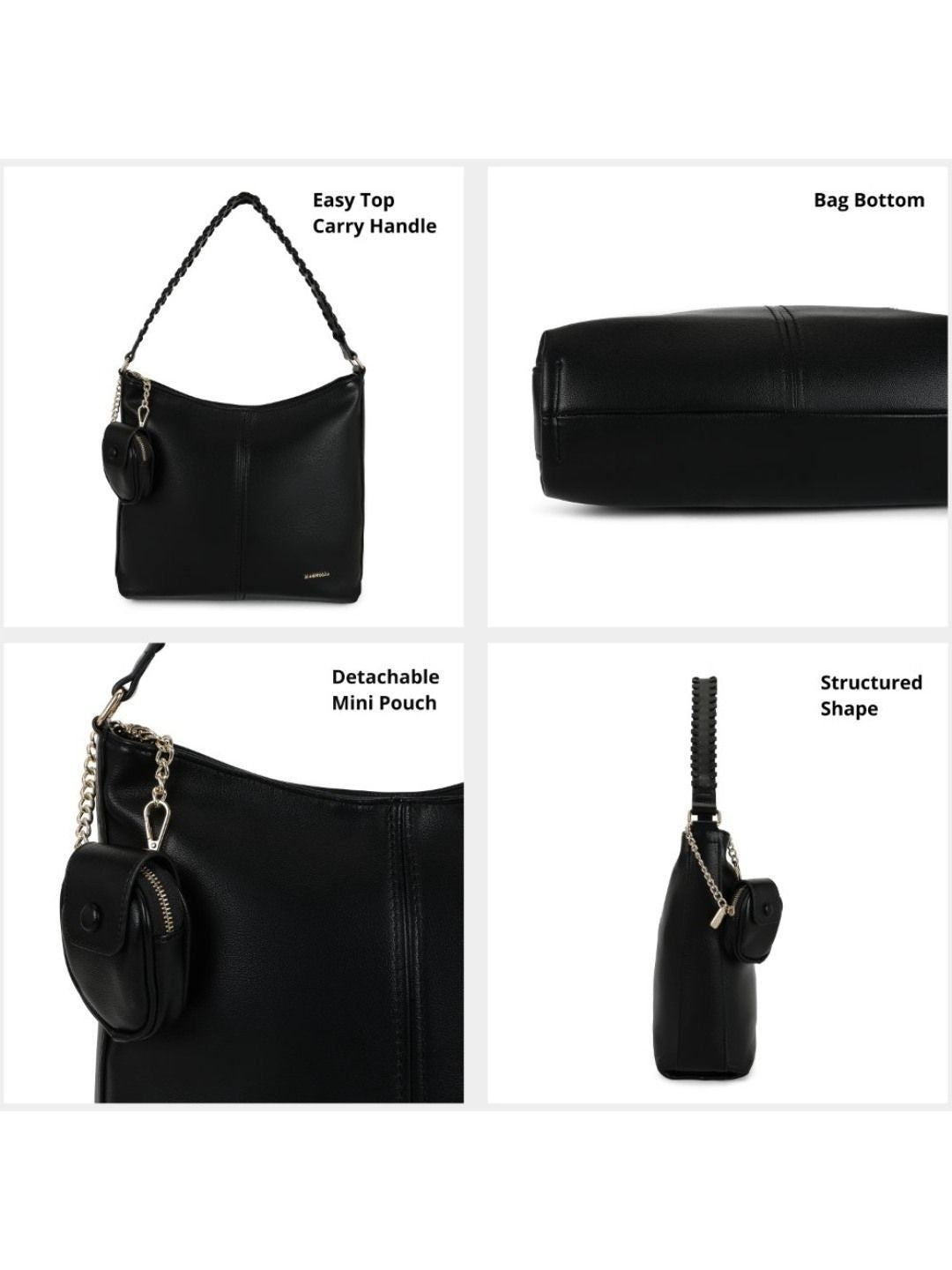 Magnolia PU Leather Women Black Tote Bag