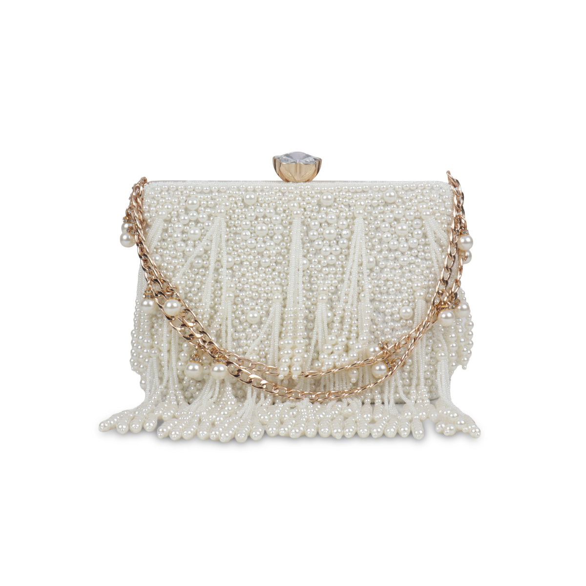 Magnolia White Velvet Embellished Women Clutch