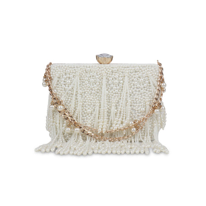 Magnolia White Velvet Embellished Women Clutch