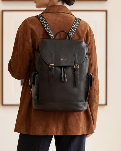 Magnolia PU Leather  Black Backpack