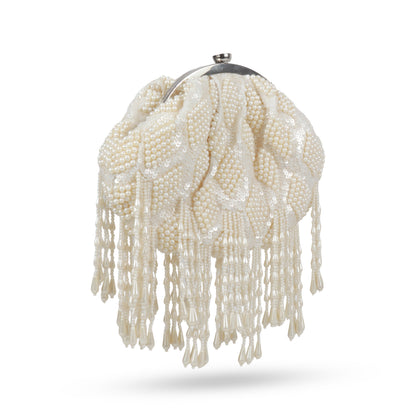 Magnolia Off White Velvet Embellished Women Clutch