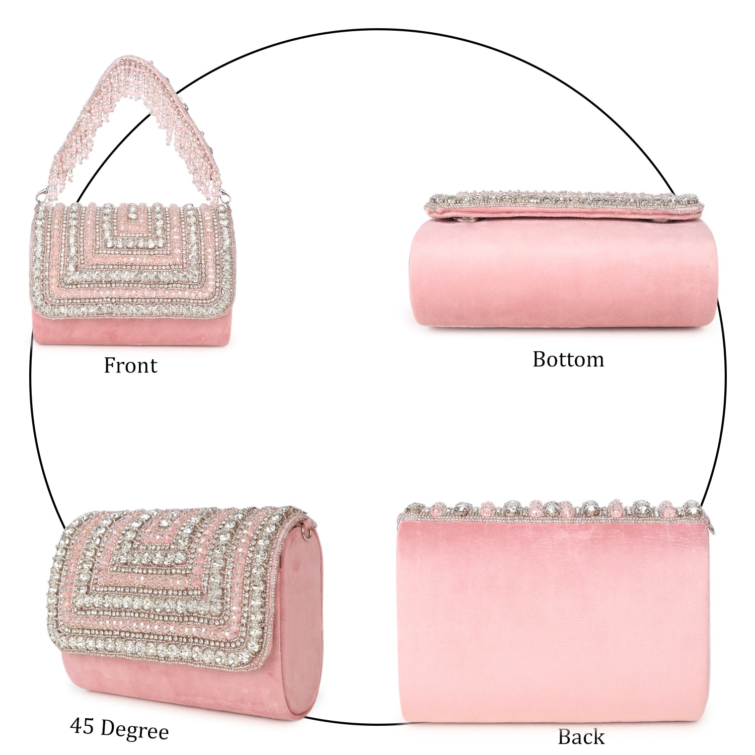 Nysa Pink Embellished Flap over Clutch Bag
