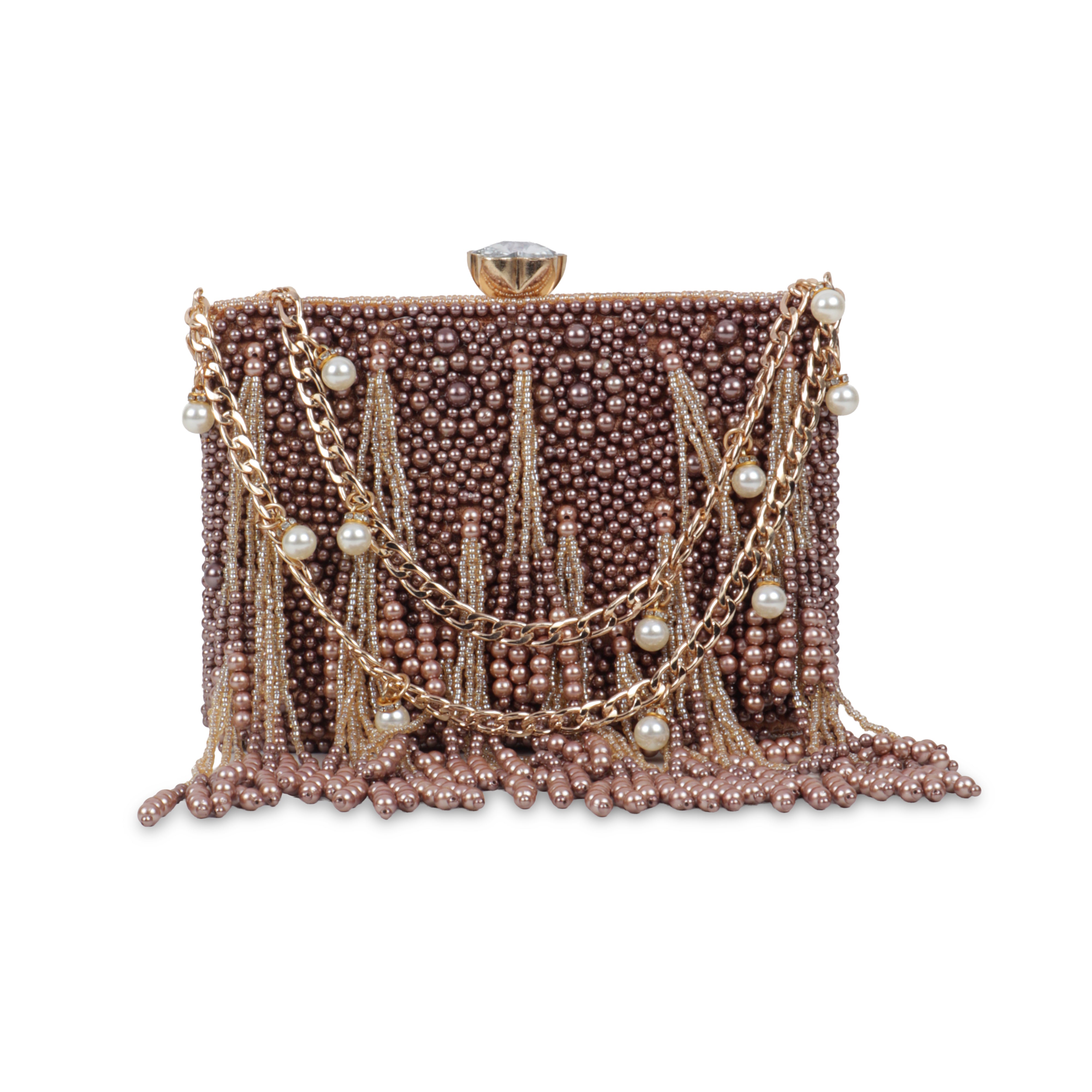 Magnolia Luxe Bronze Beaded Velvet Clutch – Bridal, Festive & Party Wear