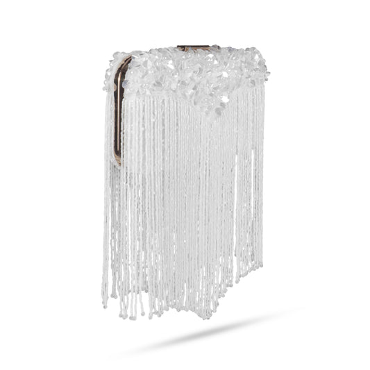 Magnolia White Velvet Embellished Women Clutch