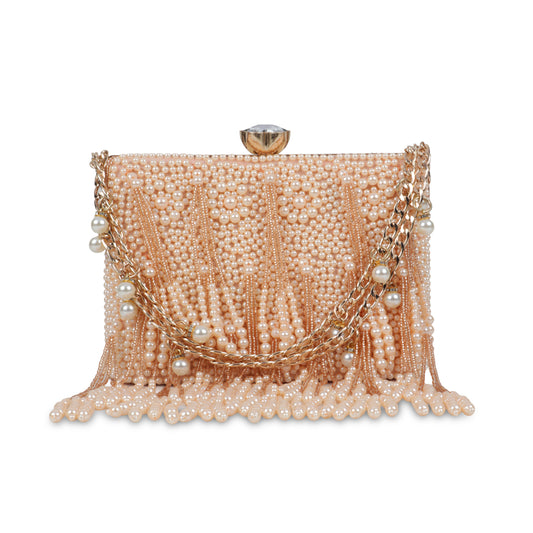 Magnolia Peach Velvet Embellished Women Clutch