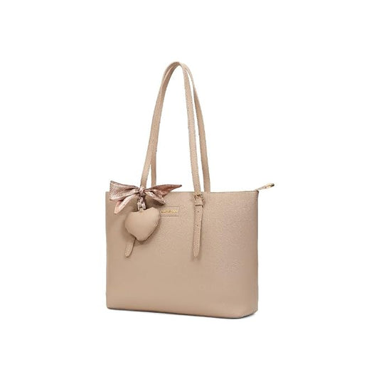 Magnolia Beige Solid One Size PU Leather Tote