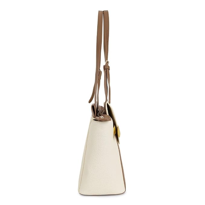Magnolia PU Leather Women Ivory Tote Bag