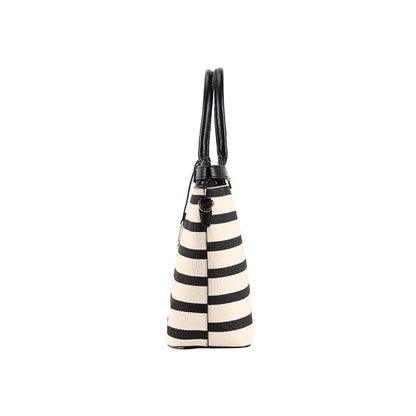 Magnolia Black PU Leather Striped One Size Women Tote
