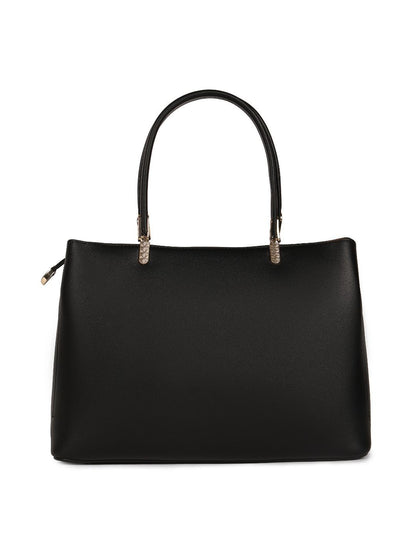 Magnolia Black PU Leather Embroidered One Size Women Tote