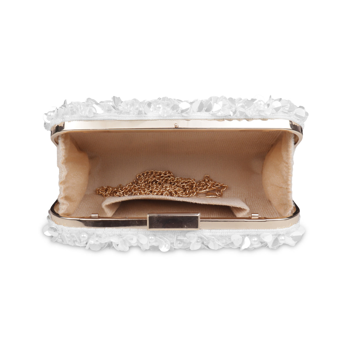 Magnolia White Velvet Embellished Women Clutch