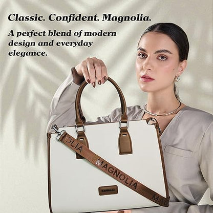 Magnolia® Premium Faux Leather Handbag – 10L Spacious Everyday & Office Bag Beige