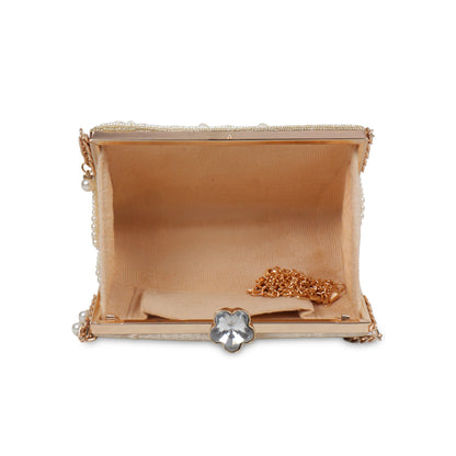 Magnolia Beige Velvet Embellished Women Clutch